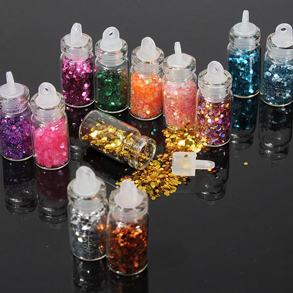 Wholesale-12 Pcs Mini Bottle Glitter Nail Art Powder Dust Tip Rhinestone Manicure Tools Beauty Accessories