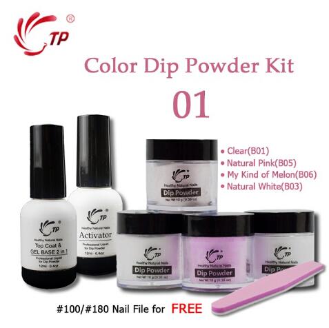 Nail Dipping Nails Set French Manicure Kit 2 + 4 Powders Base & Top Gel Activator Dip Nails Natural Dry