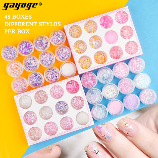 Yayoge Nail Color Sequins Round Beads Pearls for 3D Nail Art DIY Colorful Eye Makeup Sequins 1 box of 12 styles