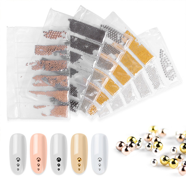 Tamax 6 Sizes Micro Nail drill Beads Stainless Steel nail sticker Decorations Studs Rose Gold Silver Caviar Manicure Nails Tips Accessories