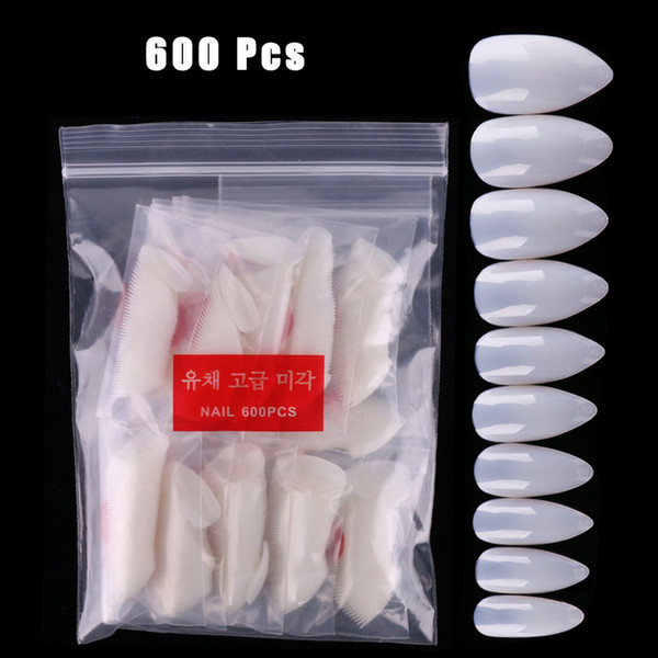 New 600 pcs Nail Art Natural Full Cover Oval 10 size Sharp End False Fake Nails Tips Manicure Artificial Nails Salon Beauty 2017