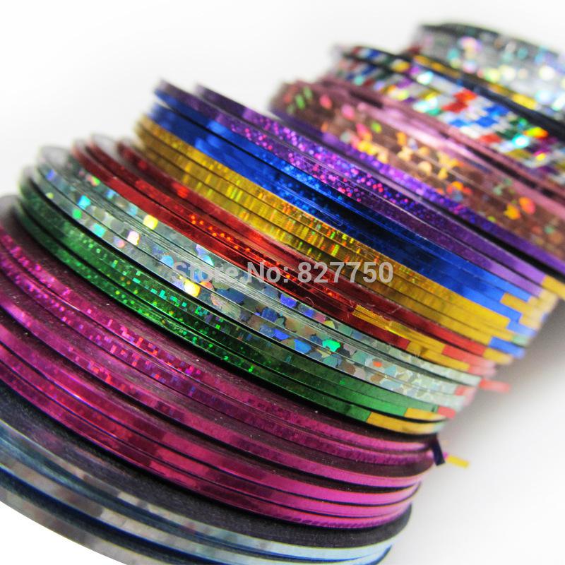 Wholesale-30Pcs/Lot Mixed Colors Nail Art Tips Decoration Sticker Striping Tape Line High Quality