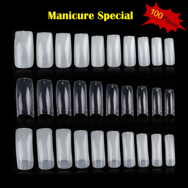 100pcs smooth style fake nails Full nail tips Half nail tips French nail tips Natural Clear White Pretty Manicure Artificial Nails tool