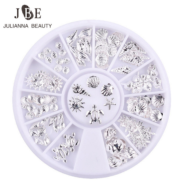 1 Wheels Silver Ocean Life Design 3D Nail Art Decorations Charming Jewelry on Nails Sea Shell Starfish Nail Sticker Accessories