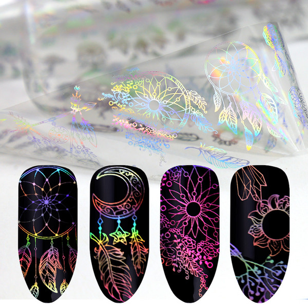 wholesale 10 Roll Nails Art Decorations Dream Catcher Design Laser Transfer Foil Stickers Manicure Decals For Nails Accessories