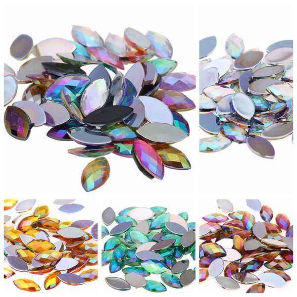 1000pcs 4x8mm Acrylic Horse Eye Earth Facets AB Colors 3D Nail Art Rhinestones Non HotFix Stones Flatback for Nails Decoration