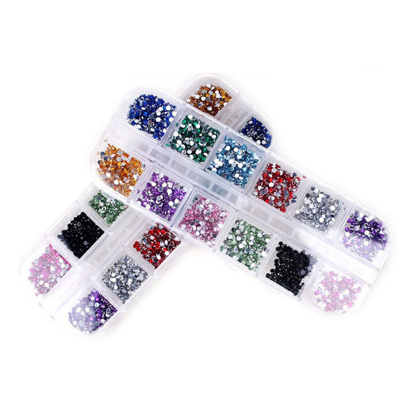 Wholesale-12 Color Mix Nail Art Rhinestones 2mm Strass Decoration Round Shape Designs All For Nails Charms Jewelry Supplies Professional