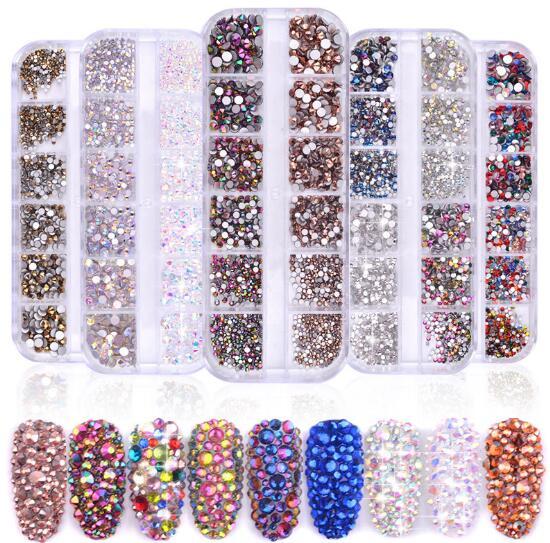 Tatyking 8 Styles Nail Art Rhinestones Kit Rhinestones Nail Studs Half Pearl Horse Eye Rhinestones Nail Art Craft DIY