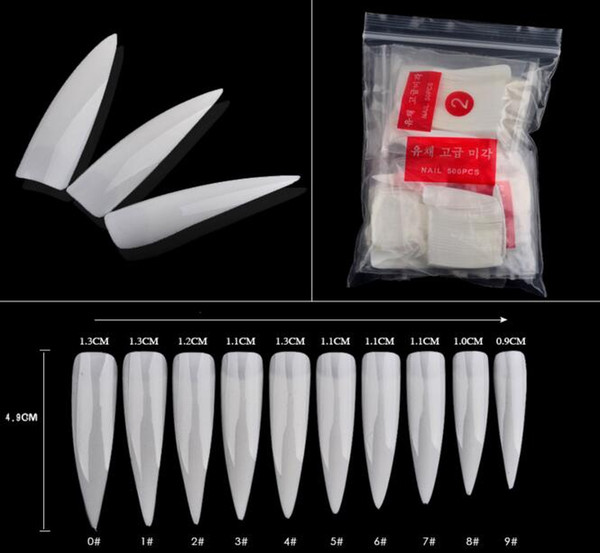 500pcs/set Long Sharp Stiletto False Acrylic Nail Art Tips Artificial Half Cover Fake Nails White/Natural/Transparent 3 Options