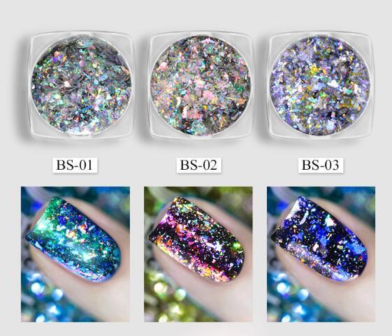 Tatyking 3 Styles Chameleon Holographic Flakes Laser Nail Glitter Sequins Mirror Powder