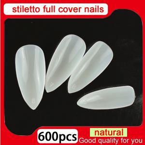 Wholesale-MN-New Arrivals salon DIY natural acrylic nail tips, full cover false stiletto nails,500 pcs+100 pcs fake nail,free shipping