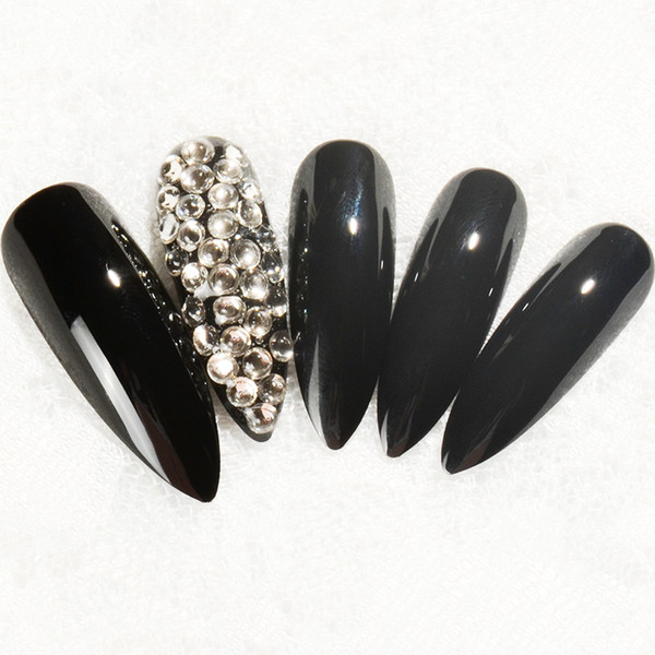 New fashion extra long crystal Press On Nails Bling Nail Art False Pointed fake stiletto nails full cover with free sticker