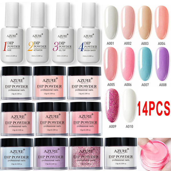 14PCS Dipping Powder DIY Manicure Set Holographic Glitter Dip Powder Nail Kit Do Not Need Lamp