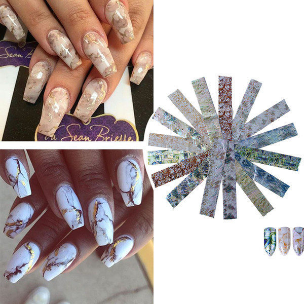 16Pcs/Set New Designs Gradient Marble Nail Art Sticker Fashion Full Cover Image Decals Nail Transfer Water Foils Beauty Tool