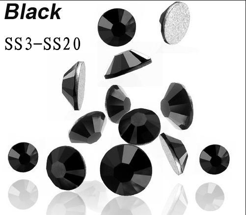 Top Quality 1440pc SS3-SS20 Crystal Black/Jet Black Glass Glue Fixed Non Hotfix Flatback Rhinestone Nail Art Decoration Clothing DIY