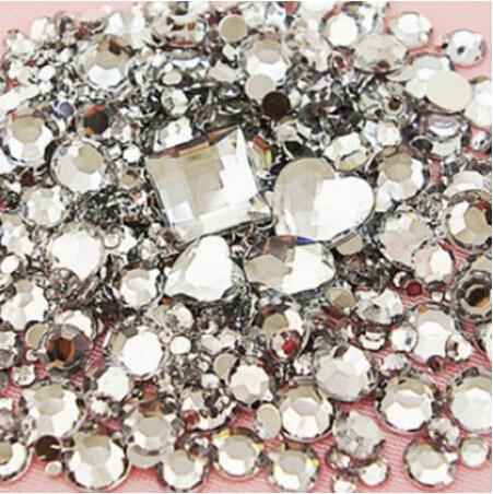 Wholesale-Mix Sizes 1000pcs crystal Clear Round Acrylic Loose Flatback Rhinestone Nail Art Crystal Stones For Wedding Clothing Decorations f