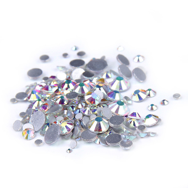 SS3-SS10 And Mixed Sizes Non Hotfix Crystal Rhinestones Glitter White Crystal AB Flatback Glue On Strass Diamonds Many Sizes For 3D Nails