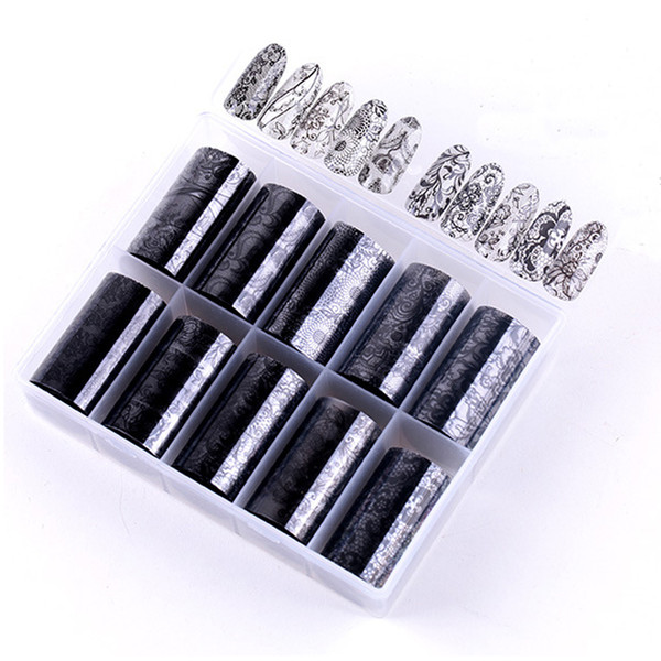 Lace Flower Pattern Nail Foil Decals Black & White Gel DIY 3D Sticker PolisH Nail Art Decoration Tool without Adhesive