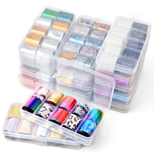 10 Rolls Holo Nail Art AB Star Foils Laser Broken Glass Transfer Sticker Manicure UV Gel Polish Lace Decals New Design Wraps