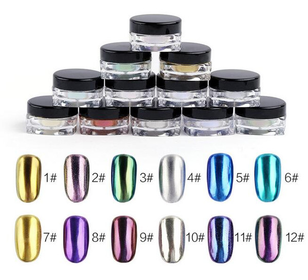 12 Colors Nail Glitter Powder Shinning Mirror Effect Nail 2g Makeup Powder Dust Nail Art DIY Chrome Pigment Glitters With Brushes DHL Free