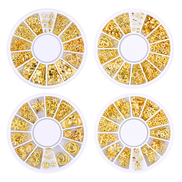 New Gold Metal Mixed Design Hollow Studs Nail Rivets Stars bells christmas Snowflake Manicure 3D Nail Art Decoration