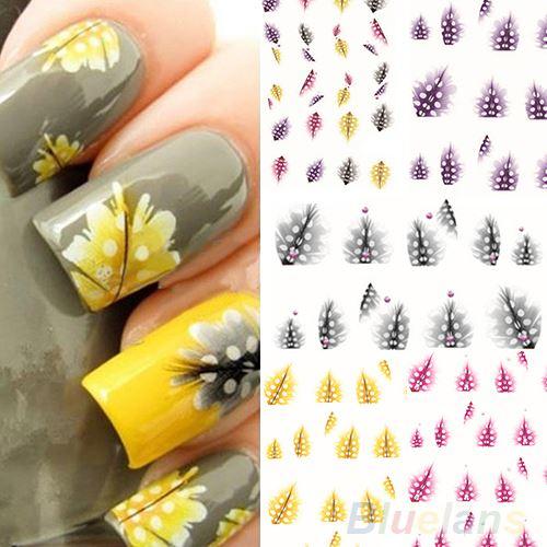 1 Sheet New fashion creative Feather 3D Nail Art Water Decal Sticker Fashion Tips Decoration 01RI