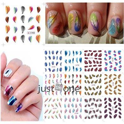 Feather Water transfer nail sticker Beautiful Colorful Feather Nail Art Decal Stickers Fashion Tips Decoration New For Women Girl JIA162