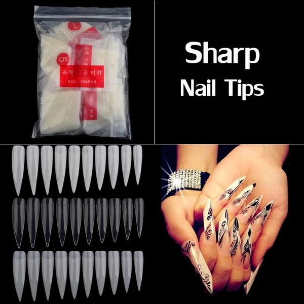 500pcs/pack Long Sharp Nail Art Tips Artificial Half Cover Fake Nails White/Natural/Transparent Half Cover Nail Tips False Nail