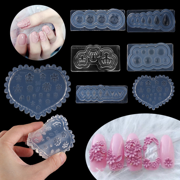 1pcs 3D Carving Silicone Mold Nail Stamping Camellia/Shell/Bow Tie/Star Pattern DIY UV Gel Acrylic Crystal Nails Template