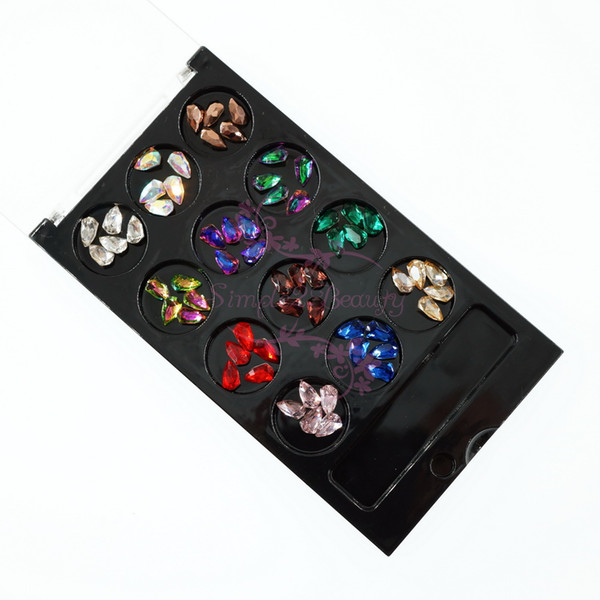 1 Set Black Case Boxed 60PCS Mix Colors Shield Shape Pointback Glass Rhinestones Glue on 3D Nail Art Manicure Jewelry Decoration