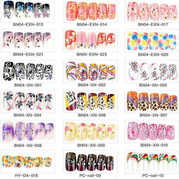 Wholesale Mixed 5 Sets/Lot (24pcs/set) Multi-colored Medium Full Cover False Nails Finger Salon Manicure DIY Nail Art Tips