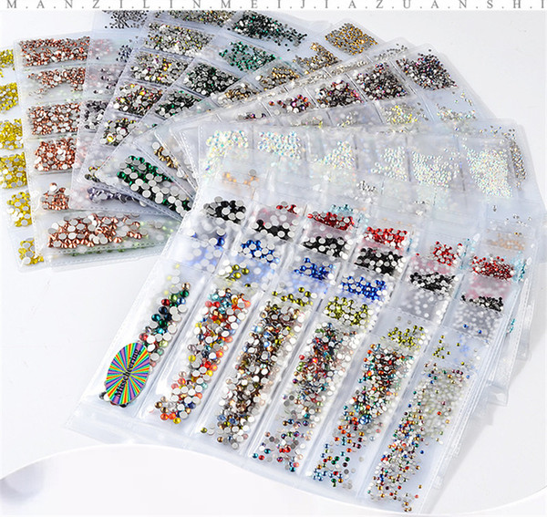 20Colors Flat back Glass Crystal Nail Rhinestone Mixed Sizes SS4-SS16 Nail Art Decoration Stones Shiny Gems Manicure Accessory 10set