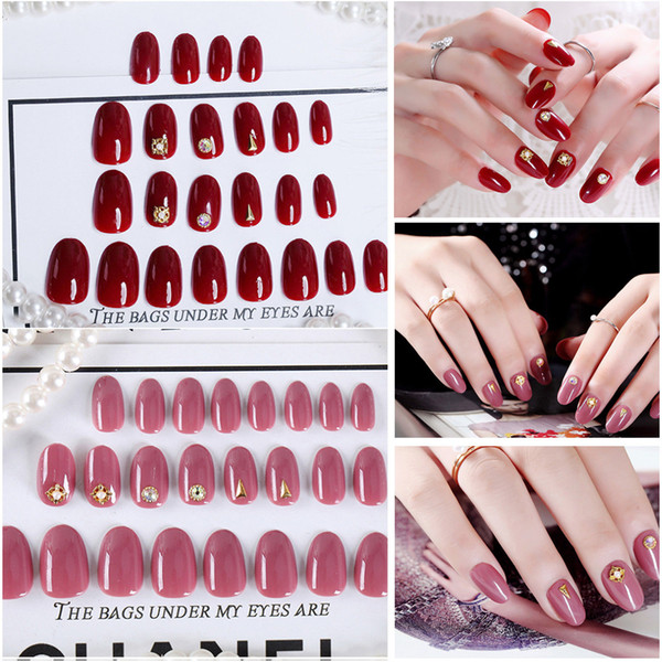 24 PCS Shiny Pre Design Finger Full Cover Press On False Nail Tips With 2g Glue