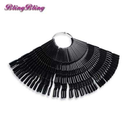 50PCS Black False Nail Tips Fan shaped Fake Nail Art Tips Polish UV Gel Chart Color Sample Display Stick Gel Salon Tool Clear