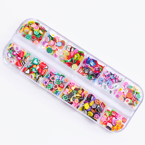 12 GridsSet Fruits Candy Love Nail Decorations DIY Cute Summer Cool Decor Accessory for 3D Nail Art Manicure Rhinestones