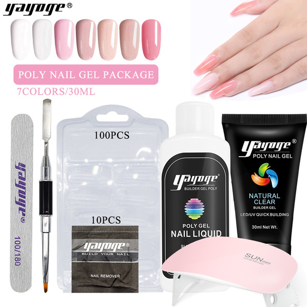 Yayoge Nail Poly Builder Gel for Nail Extensions Nail Enhancement Builder Gel Varnish Quick UV 30ml 7 Colors with 6W LED UV Lamp