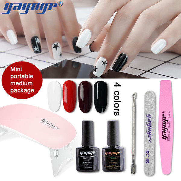 Yayoge Gel Nail Polish 10 Series 10ml 4pcs 4 Colors for Nail Art with LED UV Lamp 6W Nail Tools Beginners Salon Set