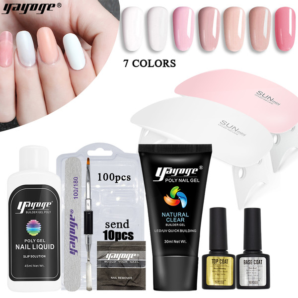 Yayoge Nail Poly Builder Gel for Nail Extensions Nail Enhancement Builder Gel 30ml 7 Colors with LED UV Lamp Base Coat Top Coat