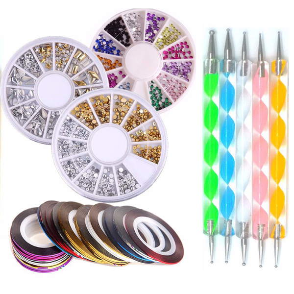 Bittb Nail Art Tools Kit Nail Rhinestones Rolls Dotting Pen Care Manicure Beauty Set 3D Glitter Nails Brush Crystal Decorations