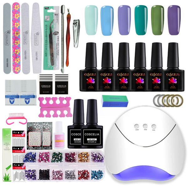 Nail Kit Dryer 36W UV LED Lamp&UV Gel Varnish Polish Top Base Coat Manicure Tool 6 Color Nail Polish For Set For Manicure