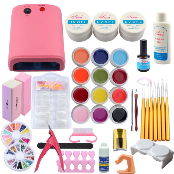 Pro 36W Nail Lamp Dryer UV Gel Nail Kit Sets Gel Polishes Tips Builder False Tips Cutter Manicure Art Tool Kits