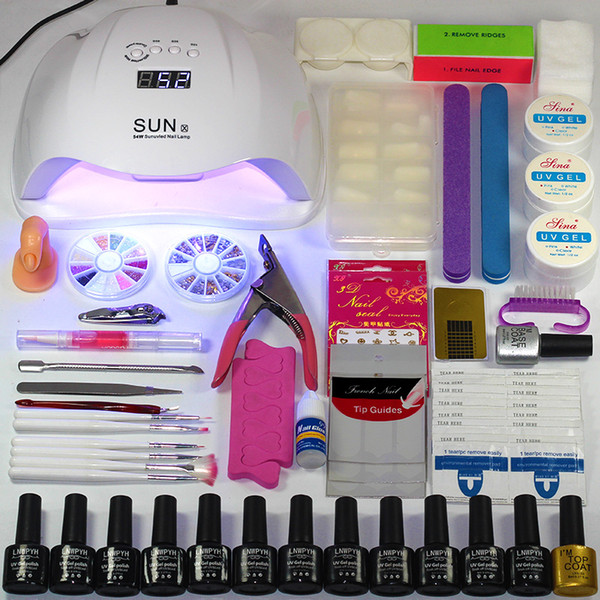 54W/36W Nail led lamp Set for Manicure Nail Extension UV Gel Manicure Kit choose 12 Colors Gel Polish Base Top Coat Set