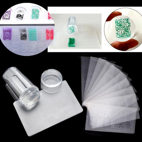 Set Nail Art Stamper Stamping Silicone With Cap Scraper Polish Image Print Plate Template Plastic Transfer Manicure Tools Kit