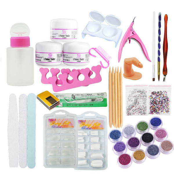 Set For Manicure Acrylic Power Manicure Nail Kit Acrylic Tips Cutter Glitter Rhinestones File Brush Nail Art Too