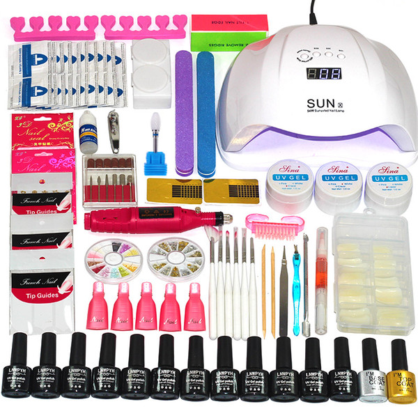 Nail Set UV LED Lamp Dryer With 12pcs Nail Gel Polish Kit Soak Off Manicure Tools Set Gel Polish Kit For Drill