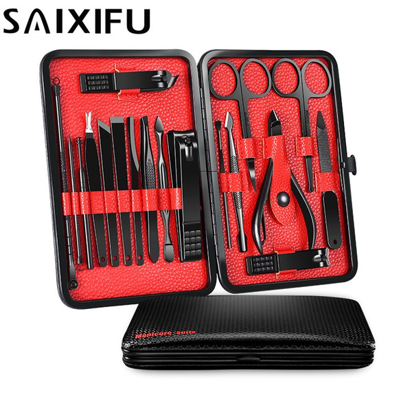 18pcs/Set Manicure Set Professional Nail Clipper Kit Utility Pedicure Scissors Tweezer Knife Ear Pick Nails Art Tools Sets BT15