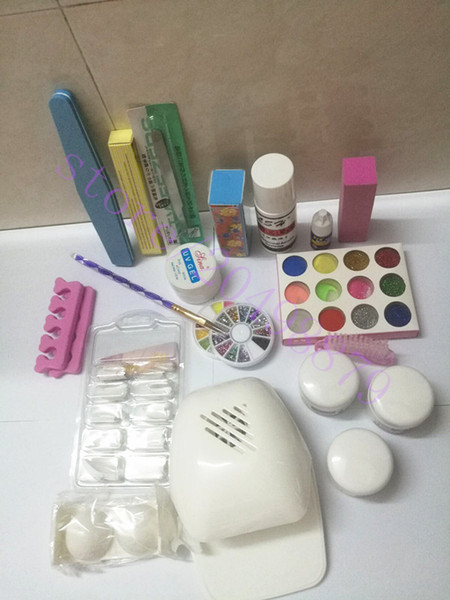 HotProfessional Nail Art Kit Sets Manicure Set Nail Care System Acrylic Powder Liquid Glitter Glue Toes Separators Brush Tweezer Primer Tips