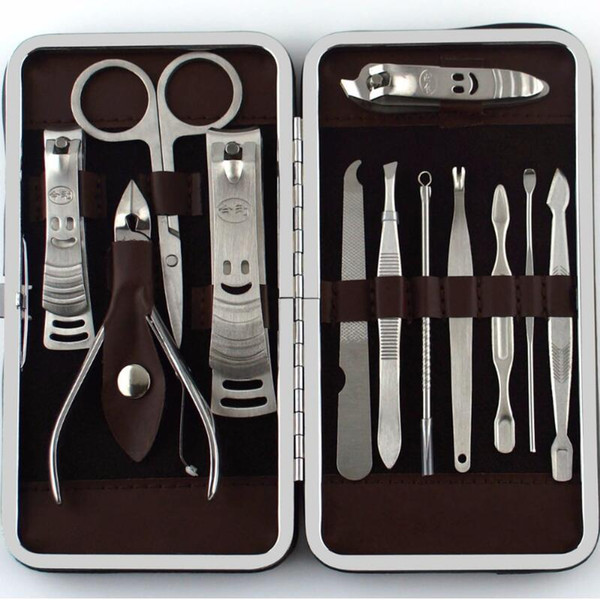 12pcs Manicure Set Pedicure Scissor Tweezer Knife Ear Pick Utility Nail Clipper Kit ,Stainless Steel Nail Care Tool Set New