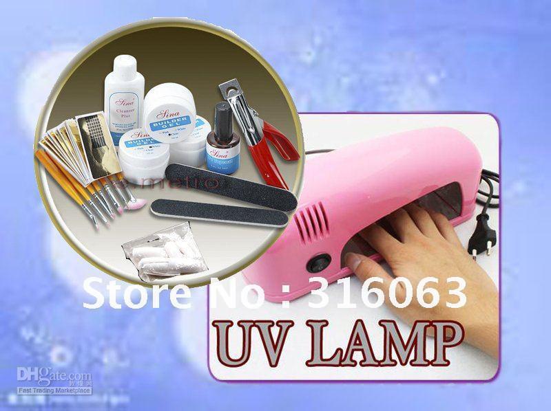 Professional Full kit UV Gel set Nail Art Set + pink 9W Curing UV Lamp Dryer UV Gel Lamp NA278+NA493