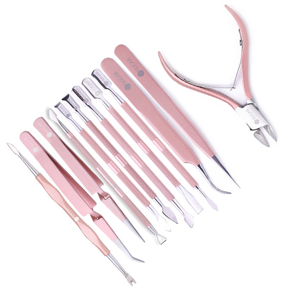 UR SUGAR Rose Gold Nail Cuticle Pusher Clipper Scissor Nipper Tweezer Picker Stainless Steel Manicure Nail Art Tools Kits C19011401